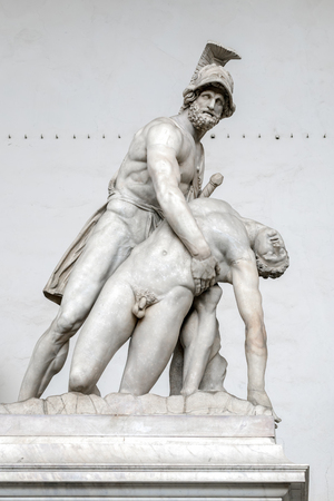 FLORENCE, TUSCANY/ITALY - OCTOBER 19 : Statue of Menelaus holding the body of Patroclus, Loggia dei Lanzi, Florence on October 19, 2019のeditorial素材