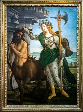 FLORENCE, TUSCANY/ITALY - OCTOBER 19 : Pallas and the Centaur painting in the Uffizi gallery in Florence on October 19, 2019のeditorial素材