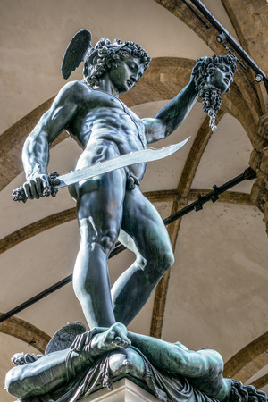 FLORENCE, TUSCANY/ITALY - OCTOBER 19 : Statue of Perseus holding the head of Medusa in Florence on October 19, 2019のeditorial素材