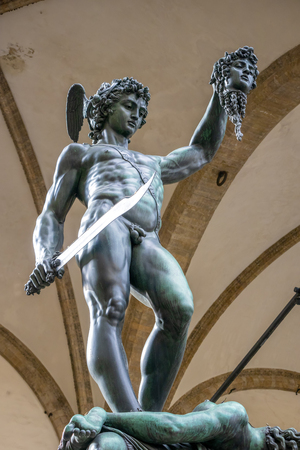 FLORENCE, TUSCANY/ITALY - OCTOBER 19 : Statue of Perseus holding the head of Medusa in Florence on October 19, 2019のeditorial素材