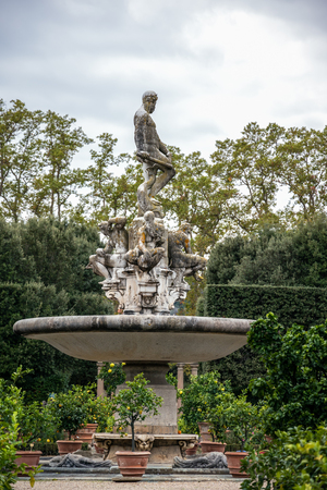 FLORENCE, TUSCANY/ITALY - OCTOBER 20 : Small pond with statues in Boboli gardens Florence on October 20, 2019のeditorial素材
