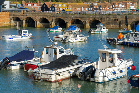 FOLKESTONE, KENT/UK - NOVEMBER 12 : View of boats in the harbour in Folkestone on November 12, 2019. One unidentified manのeditorial素材