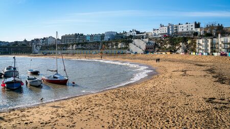 BROADSTAIRS, KENT/UK - JANUARY 29 : View of Broadstairs beach on January 29, 2020. Four unidentified...