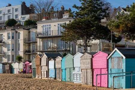 BROADSTAIRS, KENT/UK - JANUARY 29 : View of beach huts in Broadstairs on January 29, 2020. Two...