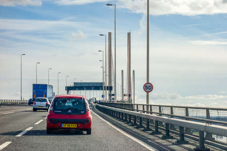QUEEN ELIZABETH II BRIDGE, ESSEX/UK - AUGUST 4 : Heading south over the Queen Elizabeth II bridge towards Dartford Kent on August 4, 2013のeditorial素材