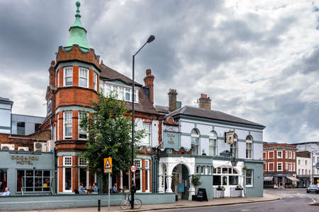 WIMBLEDON, LONDON/UK - AUGUST 1 : Dog and Fox public house in Wimbledon London on August 1, 2020. Unidentified peopleのeditorial素材