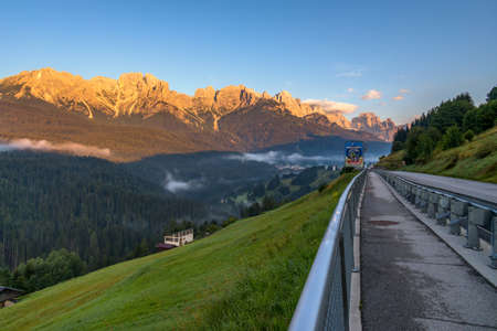 CANDIDE, VENETO/ITALY - AUGUST 10 : Sunrise in the Dolomites at Candide, Veneto, Italy on August 10, 2020のeditorial素材