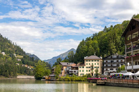 ALLEGHE, VENETO/ITALY - AUGUST 11 :  View of Lake Alleghe , Veneto, Italy on August 11, 2020. Unidentified peopleのeditorial素材