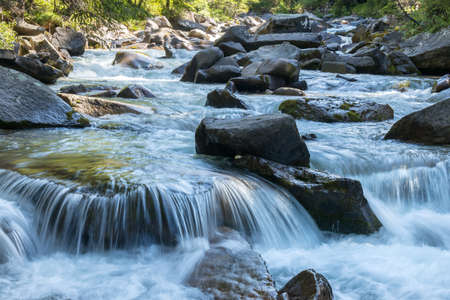 View of the river or torrent in the Natural Park of Paneveggio Pale di San Martino in Tonadico,...