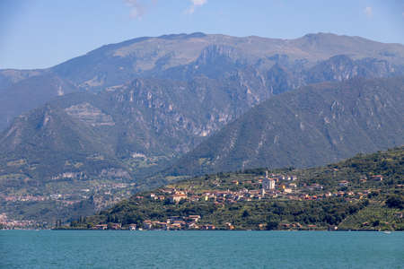 LAKE ISEO,  LOMBARDY/ITALY - AUGUST 15 : View of buildings along the shore of Lake Iseo in Lombardy on August 15, 2020のeditorial素材