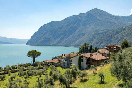 LAKE ISEO,  LOMBARDY/ITALY - AUGUST 15 : View of buildings along the shore of Lake Iseo in Lombardy on August 15, 2020のeditorial素材