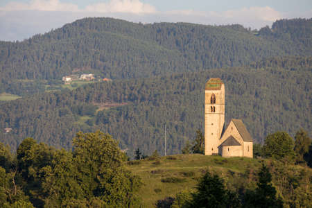 FIE ALLO SCILIAR, SOUTH TYROL/ITALY - AUGUST 8 : View of San Pietro In Colle church, Fie allo Sciliar Trentino Alto Adigio, South Tyrol, Italy on August 8, 2020のeditorial素材