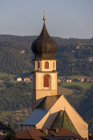 FIE ALLO SCILIAR, SOUTH TYROL/ITALY - AUGUST 8 : View of the Church of the Assumption of the Blessed Virgin Mary from Fie allo Sciliar, South Tyrol, Italy on August 8, 2020のeditorial素材