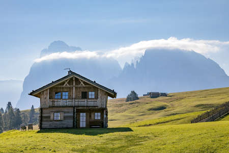 FIE ALLO SCILIAR, SOUTH TYROL/ITALY - AUGUST 8 : View of a typical tyrolean building near Fie allo Sciliar, South Tyrol, Italy on August 8, 2020のeditorial素材
