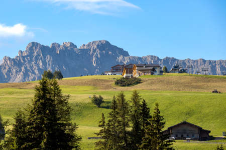 FIE ALLO SCILIAR, SOUTH TYROL/ITALY - AUGUST 8 : View of the countryside from Fie allo Sciliar, South Tyrol, Italy on August 8, 2020のeditorial素材