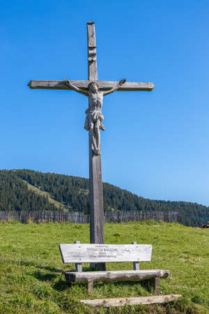 FIE ALLO SCILIAR, SOUTH TYROL/ITALY - AUGUST 8 : Christ on a wooden cross near Fie allo Sciliar, South Tyrol, Italy on August 8, 2020のeditorial素材