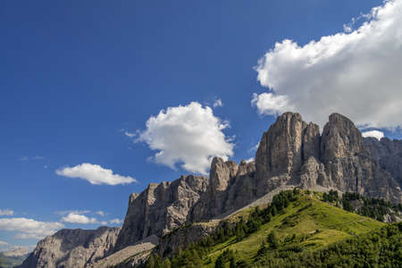 View of the Dolomites from Gardena Pass, South Tyrol, Italyの写真素材