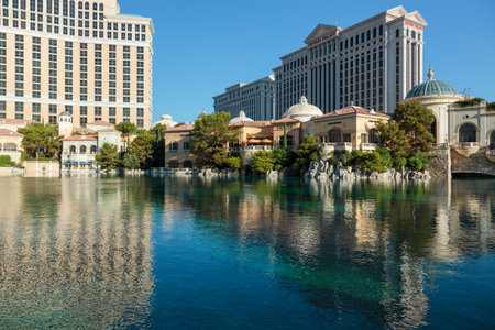 LAS VEGAS, NEVADA, USA - AUGUST 1 :View across Bellagio lake to Caesar's Palace in Las Vegas Nevada on August 1, 2011のeditorial素材