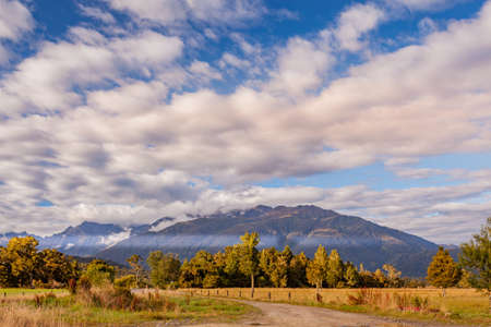 Early morning sunlight across farmland in New Zealandの写真素材