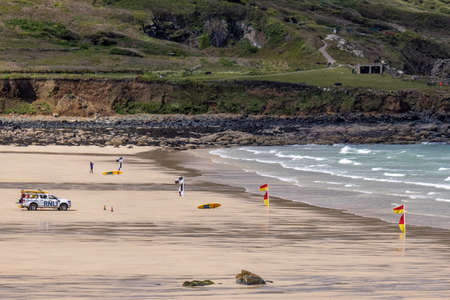 ST IVES, CORNWALL, UK - MAY 13 : View of Porthmeor beach at St Ives, Cornwall on May 13, 2021. Unidentified peopleのeditorial素材