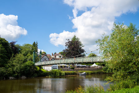 SHREWSBURY, SHROPSHIRE, UK - JULY 13 : View of Porthill Bridge in Shrewsbury, Shropshire, England, on July 13, 2021. Unidentified peopleのeditorial素材