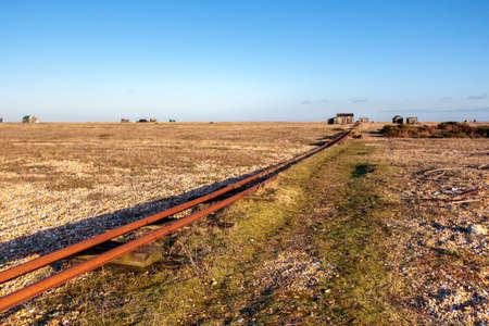 Old railway lines on Dungeness Beachの写真素材