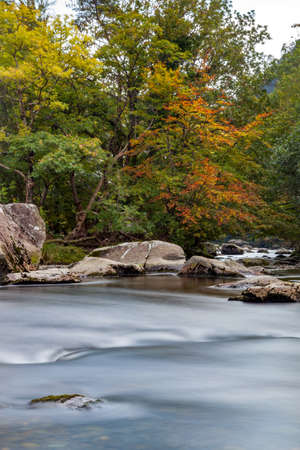 View along the Glaslyn River in Autumnの写真素材