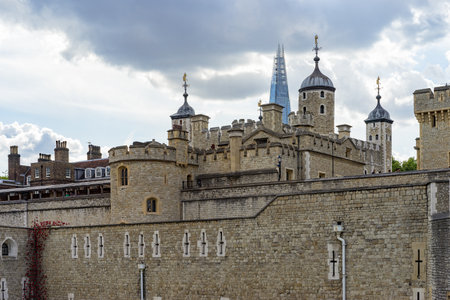 LONDON, UK - AUGUST 22. Close up view of Tower of London on August 22, 2014. Unidentified peopleのeditorial素材