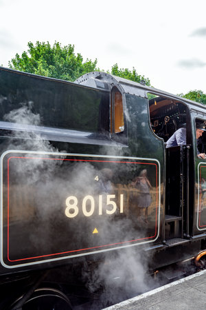 East Grinstead, West Sussex, UK - July 13 2022 : View of locomotive 80151 in East Grinstead on July...