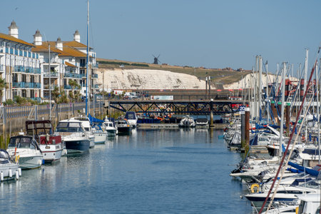 Brighton, East Sussex, UK - July 15, 2022 : View of the marina in Brighton on July 15, 2022. Unidentified peopleのeditorial素材