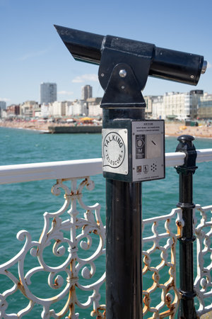 Brighton, East Sussex, UK - July 15, 2022 : View of the talking telescope in Brighton on July 15, 2022のeditorial素材