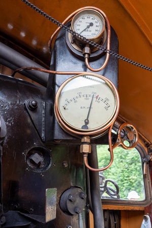 East Grinstead, West Sussex, UK - July 13 2022 : Interior view of locomotive 80151 in East Grinstead...