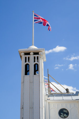 Brighton, East Sussex, UK - August 5, 2022 : View of a tower on the pier  in Brighton on August 5, 2022.のeditorial素材