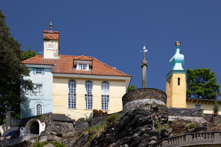 Portmeirion, Minffordd, Penrhyndeudraeth, Gwynedd, Wales - May 28 : View of architecture in Portmeirion, Wales on May 28, 2023のeditorial素材