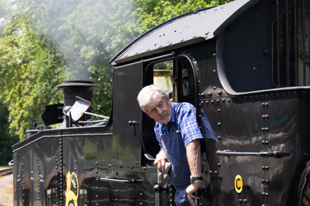 Boscarne, Cornwall, UK - June 13. Steam train at Bodmin, Cornwall on June 13, 2023. One unidentified manのeditorial素材