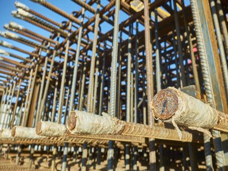 Steel grid of spatial reinforcement metal frame.