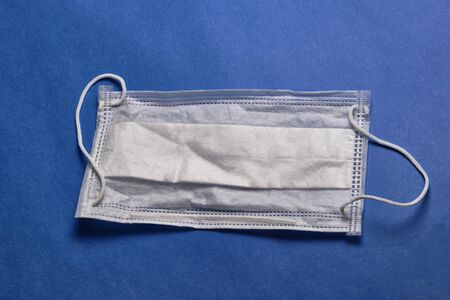 medical face mask at classic blue background.