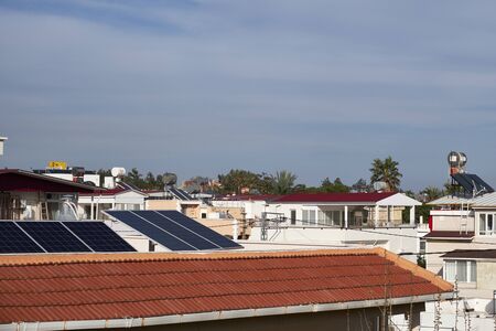 Solar panels on the roof of a residential building.