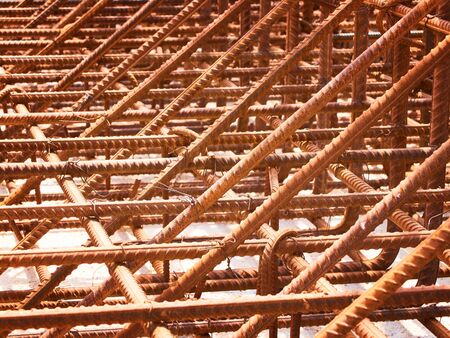 Metal reinforcement frame of a monolithic reinforced concrete retaining wallの写真素材