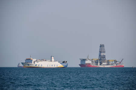 Turkish offshore drilling platform vessel does exploration of mineral deposits. Tasucu, Mersin...