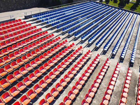 Seats on the stadium stand aerial viewの写真素材