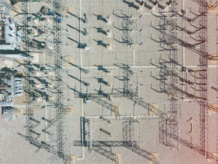 Transformer electrical power plant aerial view.