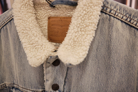 Levis Sherpa Trucker Jacket. Levi Strauss warm denim jacket. Mersin, Turkey - November 2020