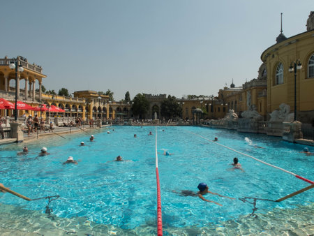 People in the swimming pool of Szechenyi Medicinal Bathのeditorial素材