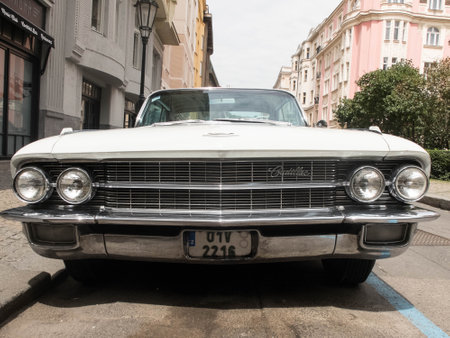 Old time Cadillac Coupe De Ville in street of Pragueのeditorial素材