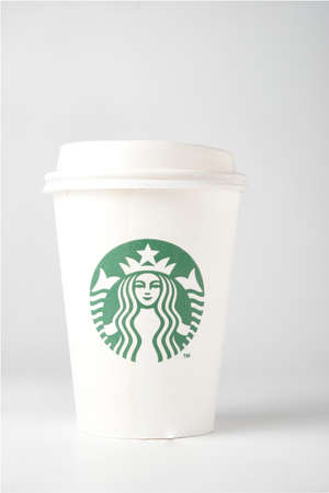 Starbucks Coffee paper cup with coffee stainsのeditorial素材