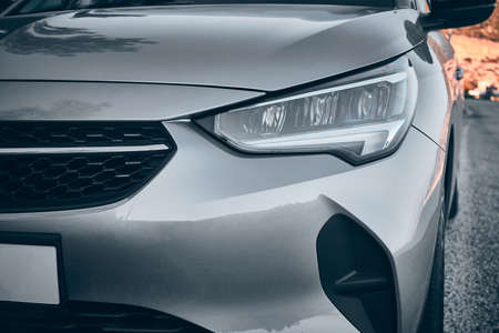 Led headlights of modern car close up