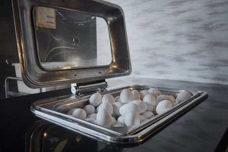 Boiled eggs at hotel restaurantの写真素材