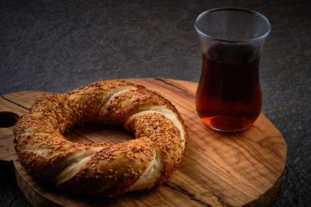 Simit and tea on serving plate