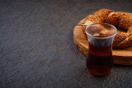 Turkish bagel and teaの写真素材